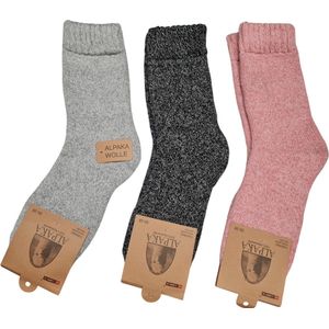 Alpaca Wollen Sokken- Huissokken - Wintersokken - Thermosokken - 3Pack - Grijs DGrijs Roze - 35 t/m 38