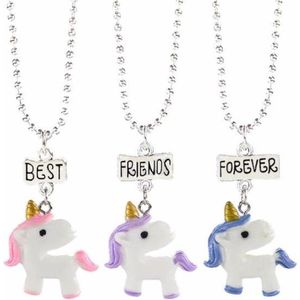 Fako Bijoux® - Vriendschapsketting - BFF Ketting - Eenhoorn - Unicorn - Best Friends Forever - Roze/Paars/Blauw