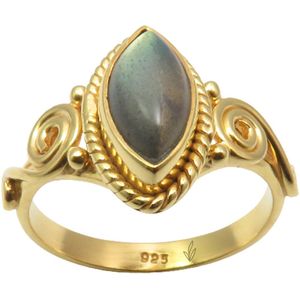 Natuursieraad -  925 sterling zilver goud verguld labradoriet ring maat 16.50 mm - luxe edelsteen sieraad - handgemaakt