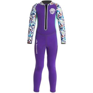 Livano Wetsuit Kinderen - Swimsuit - Shorty - Surfpak - Duikpak - Lange Mouw - Zwemsuit - Paars - 2-3y