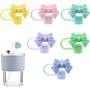 Siliconen Strik Strohoezen - 6 Stuks - 10 mm - Stofdicht - Herbruikbaar - Food Grade - Rietjesdeksels - Glazen Cup Accessoires