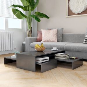 The Living Store Salontafelset - Hoogglans grijs - Gemaakt van bewerkt hout - Afmetingen- 100 x 100 x 26.5 cm - Montage vereist