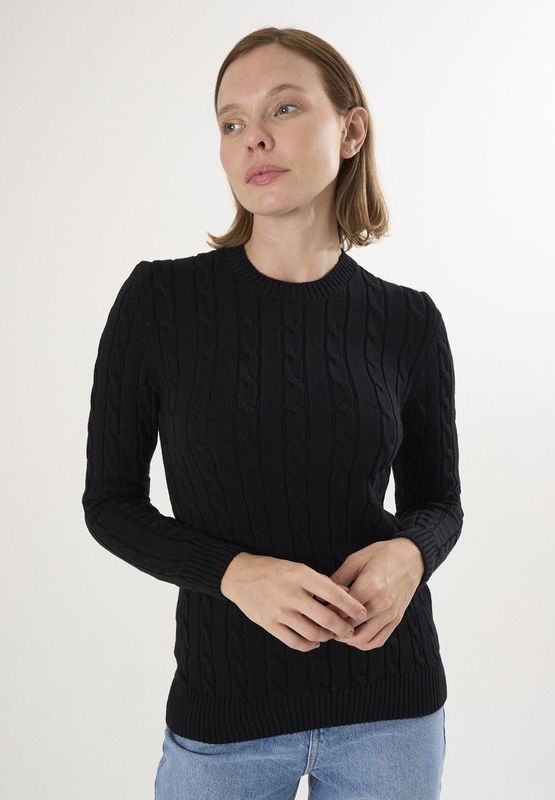 Felix Hardy - Kabelgebreide Trui - Zwart - 100% Katoen