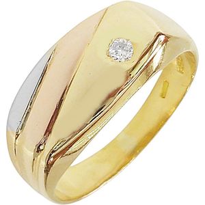 Gouden Herenring Zegelring Tricolor 0.05 ct Diamant 18 karaats