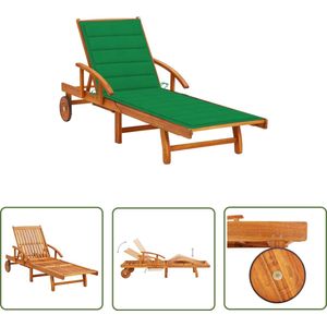 The Living Store Ligbed met kussen massief acaciahout - Ligbed - Lounge Stoel - Tuinset - Buitendecor - Acacia Hout