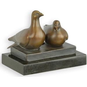 Duiven - Bronzen Beeld - Duif Sculptuur - Brons Beeldje - Kunst Decoratie - 13x11x10