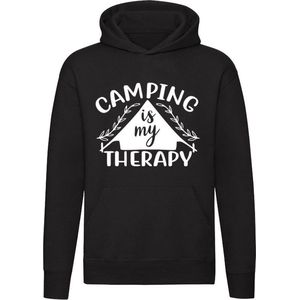 Camping is my therapy | kamperen | tent | zomer | vakantie | natuur | rust | Unisex | Trui | Hoodie | Sweater | Capuchon | Zwart