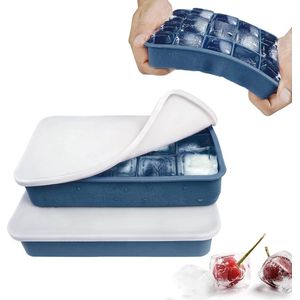 IJsblokjesvorm, siliconen ijsblokjeshouder met deksel, 15-voudig, 3 cm, vierkante ijsblokjes, ijsblokjes voor whisky, cocktails, blauw, 2 stuks