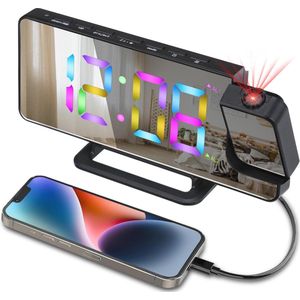 Digitale Bedwekker met Projector en LED Verlichting - Draaibaar, Regulatie van Helderheid, Sluimerfunctie en Type C Opladen