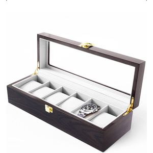 JASC Horlogebox - 6 Compartimenten - Sieradendoos - Bruin / Beige