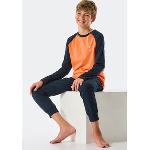 Schiesser - Pyjama lang tieners - Oranje en donkerblauw - maat 152