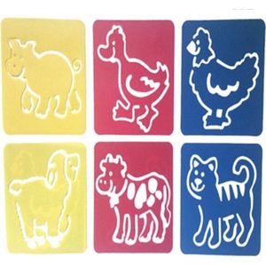 Teken sjablonen voor uw kind – Tekenen -teken sjablonen boerderij -teken sjabloon dieren -teken stencil dieren– sinterklaas cadeau - Stencils – Varken – Eend – Kip – Schaap – Koe – Kat – 6 stuks