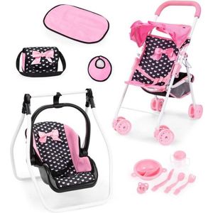 Opvouwbare poppenbuggy, poppenwagen, dubbele wielen, tas, aankleedkussen, wieg, accessoires