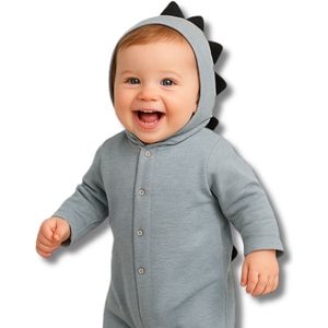 BoefieBoef Baby Boxpakje Dinosaurus - Baby Onesie Jumpsuit Blauw - Kruippak - Dierenpak - Pyjama - 6-18 maanden - Romperer, Boxpakje, Kruippak, Dierenpak, Pyjama – Baby's 6-18 maanden - jongens en meisjes - 100% Katoen - Drukknopen – Blauw