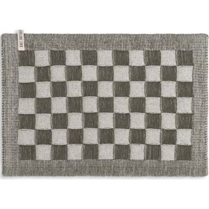 Knit Factory Gebreide Placemat - Onderlegger Block - Eetmat - Ecru/Khaki - 50x30 cm