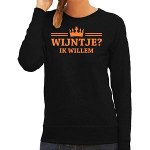 Bellatio Decorations Koningsdag sweater dames - wijntje - zwart - glitters - oranje feestkleding XXL