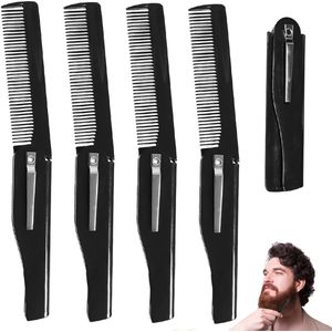 5x Baardkam - Kam - Zakkam - Inklapbaar - Klapkam - Haar Kam Heren - Opvouwbare Pocket Zakkam - Vlinderkam - Intrekbare kam - Reiskam - Uitvouwbare kam - Opvouwbare Kam - Styling van Baard en Snor - Kunststof - Mannen en Vrouwen - Zwart