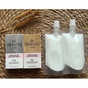 DUOPACK - Wella Color Charm Liquid Toner - T14&T27 + developer - Pale Ash Blonde/Medium Beige Blonde - Wella toner - Haartoner - Haarkleuring - Blond - Asblond - Midden blond - Antigeel - Anti orange