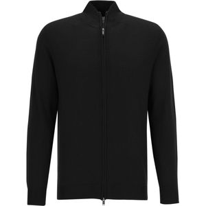 Profuomo heren trui wol, slim fit vest met rits, zwart