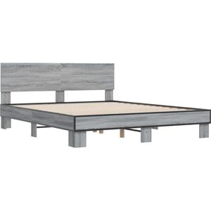 vidaXL - Bedframe - bewerkt - hout - metaal - grijs - sonoma - eiken - 160x200 - cm
