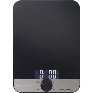 KitchenAid Keukenweegschaal Digitaal - Weegschaal Keuken - Precisie Weegschaal - Keuken Weegschaal - Weegschaalkeuken - 5 kg - Zwart - Glas