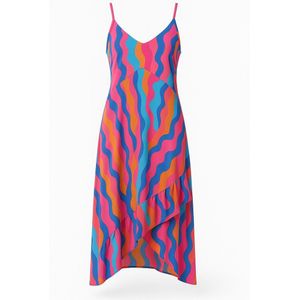 Angelle Milan Maxi Zomerjurk – Abstracte Print – Spaghetti Bandjes – Travelstof – V-Ruffle Zoom – S t/m XXL
