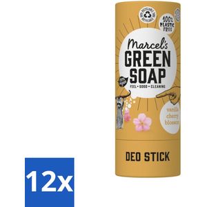 Marcel's Green Soap - Deodorant Stick - Vanille & Kersenbloesem - Langdurige frisheid - 40 gr - Voordeelverpakking - 12 stuks