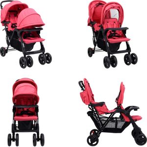 vidaXL Tweelingkinderwagen tandem staal rood - Tandem Kinderwagen - Tandem Kinderwagens - Tweeling Kinderwagen - Tweeling Kinderwagens