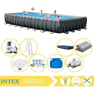 Intex Ultra XTR Frame Zwembad - Opzetzwembad - 975x488x132 cm - Inclusief Onderhoudspakket, Filterbollen, Zwembad Stofzuiger en Voetenbad