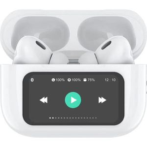 Voltma® AirBeats - Draadloze Bluetooth 5.4 Oordopjes met Touch LED Display - Geluidsdempende In-Ear Oortjes met Active Noise Cancelling ANC - Earbuds Draadloos - 40 Uur Accuduur - 2-Uur Opladen - In-Ear Detectie & Touchbediening - Handsfree - Wit