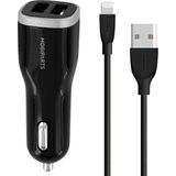 Mobiparts Car Charger Dual USB 24W/4.8A + Lightning Cable - Zwart