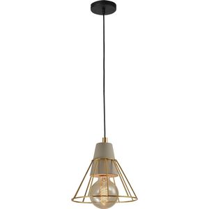 QUVIO Hanglamp industrieel / Plafondlamp / Sfeerlamp / Leeslamp / Eettafellamp / Verlichting / Slaapkamer lamp / Slaapkamer verlichting / Keukenverlichting / Keukenlamp - Beton met prismavormige kooi - Diameter 18 cm