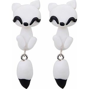 Fako Bijoux® - Oorbellen - Dansende Kat - Wit