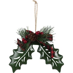 Clayre & Eef Kersthanger 16*5*14 cm Groen Rood Ijzer Kunststof Kerstdecoratie Kerstboomversiering