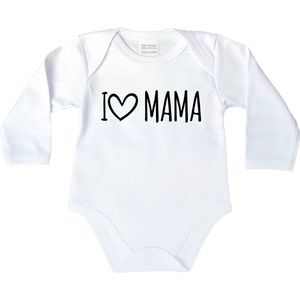 Romper - I love mama - maat: 74 - lange mouw - kleur: wit - 1 stuks - rompertje - rompers - rompertjes - baby born - zwangerschap aankondiging - zwanger - zwangerschap - zwangerschap cadeau - kraamcadeau - kraamcadeaus