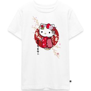 Hello Kitty In Een Rode Kimono En Kersenbloesems Premium T-Shirt Tiener