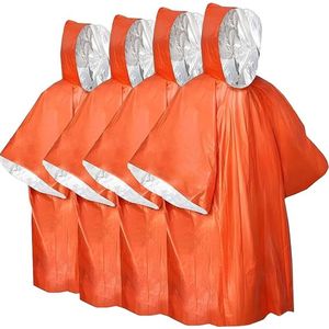 Waterdichte overlevingsdeken - Nooddeken - 130cm*100cm - Omkeerbaar - met Capuchon - Waterdicht - Winddicht - Draagbaar - Thermische nooddeken - Reddingsdeken - Isolatiedeken - Folie Deken Geïsoleerde Survival Dekens - 4 stuks - Oranje
