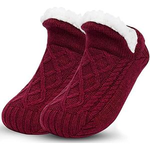 1 paar rode warme sokken - Antislip warme sokken voor binnen - Fleecegevoerd - Antislip warme pantoffelsokken - Geschikt voor mannen en vrouwen