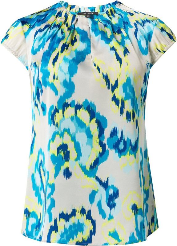 Blouse - Gevoerde Zoom - Satijn - All-over Patroon - Knoopsluiting