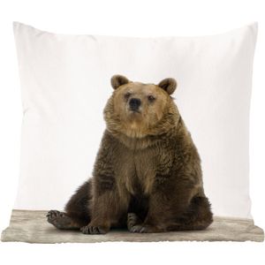 Sierkussens - Kussen - Zittende beer dierenprint - 50x50 cm - Kussen van katoen