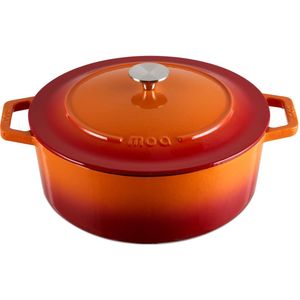 MOA Gietijzeren Braadpan - Inhoud 7,2 liter - 30CM - Rond - Alle warmtebronnen - Ook voor inductie - Gewicht 7,3 kg - Oranje Rood - C30OR