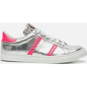 Prachtige stoere leren sneakers van het merk Muyters zilverkleur met roze maat 36
