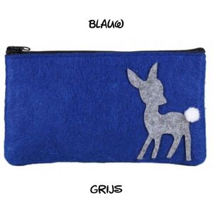 My Little Nature - Make Up tasje / pennen etui / toilet tasje - Hertje Bambi - Blauw Grijs - 18,5 x 10,5 x 1 cm - kinderen tieners volwassen - casual