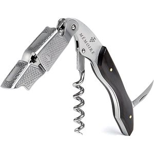 Mémoire® Couteau Sommelier Zwart Pakkahout - Kurkentrekker - 3 in 1 Sommelier mes met Flessenopener en Foliesnijder - Stijlvolle en Duurzame Wijnopener - Perfect voor Horeca en Thuis - Premium Kelnermes voor Wijnliefhebbers - Luxe Cadeau