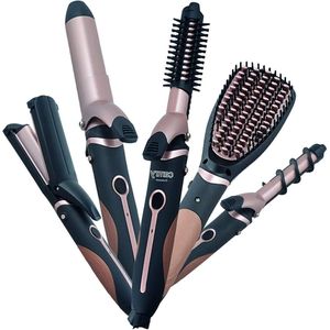 Stijltang Krultangset 5-in-1 krulspelden met verschillende opzetstukken 19 mm 32 mm borstel voor krullen golven gladmaken golvend - comfortabele grip zwart 1