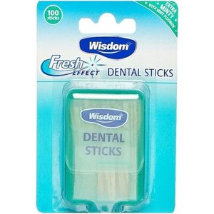 Wisdom Dental Sticks - 100 Tandenstokers met Verfrissende Mintsmaak - Houten Stokers voor Effectieve Tandplakverwijdering en Mondhygiëne - Handige en Duurzame Tandenstokers voor Dagelijks Gebruik - Voordelige Verpakking - Geschikt voor Volwassenen