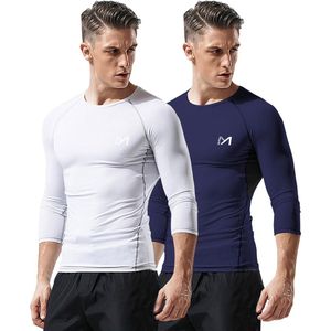 MEETEU Sports Compressie Spotshirt Long Sleeve - Heren - 2 Pack-Wit/Blauw-S