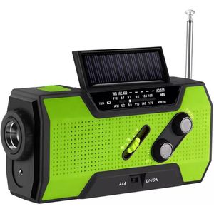 Noodradio voor rampen met draagbare powerbank van 2000 mAh, opladen via USB/zonne-energie/handzwengel, op batterijen, SOS-alarm en zaklamp voor noodgevallen binnen en buiten - groente