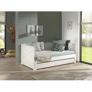 LUCEVI - Pino 93 Uitschuif Kajuitbed + Lattenbodem - Wit - 90/180x200 cm