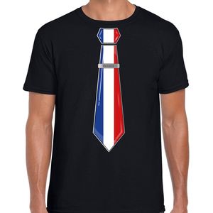 Bellatio Decorations Verkleed shirt voor heren - stropdas Frankrijk - zwart - supporter - themafeest XXL